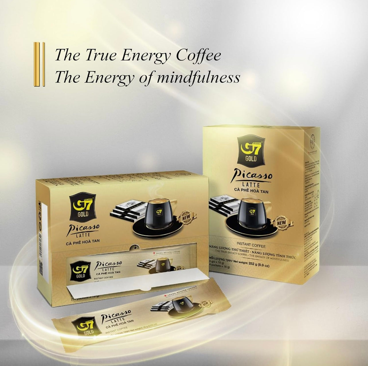 TRUNG NGUYEN G7 Gold Picasso Latte Instant Coffee Single Served Sticks for Energy Boost (8.9 oz - Box of 14 Sticks)