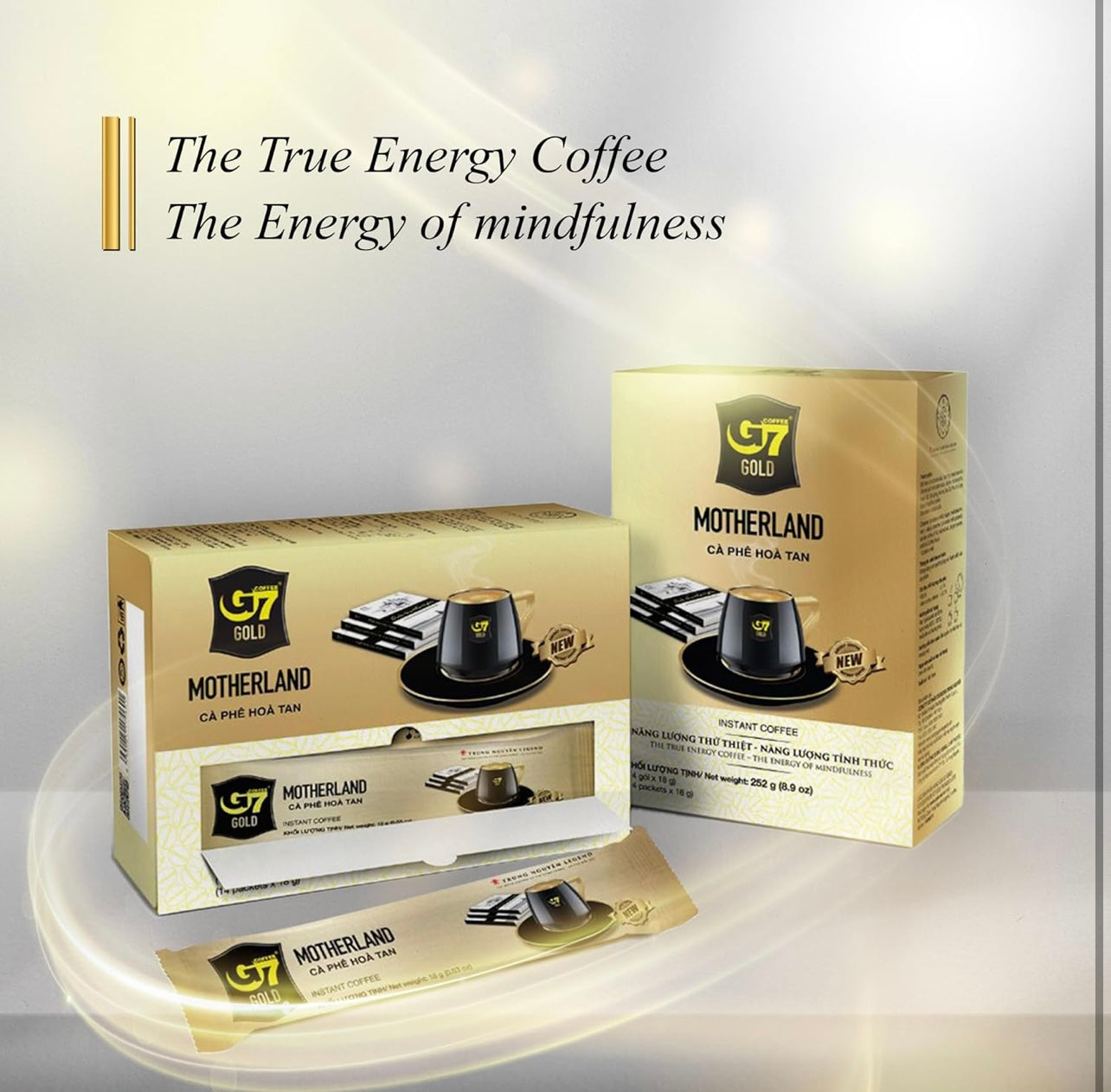 TRUNG NGUYEN G7 Gold Motherland Instant Coffee Single Served Sticks for Energy Boost (8.9oz - Box of 14 Sticks)