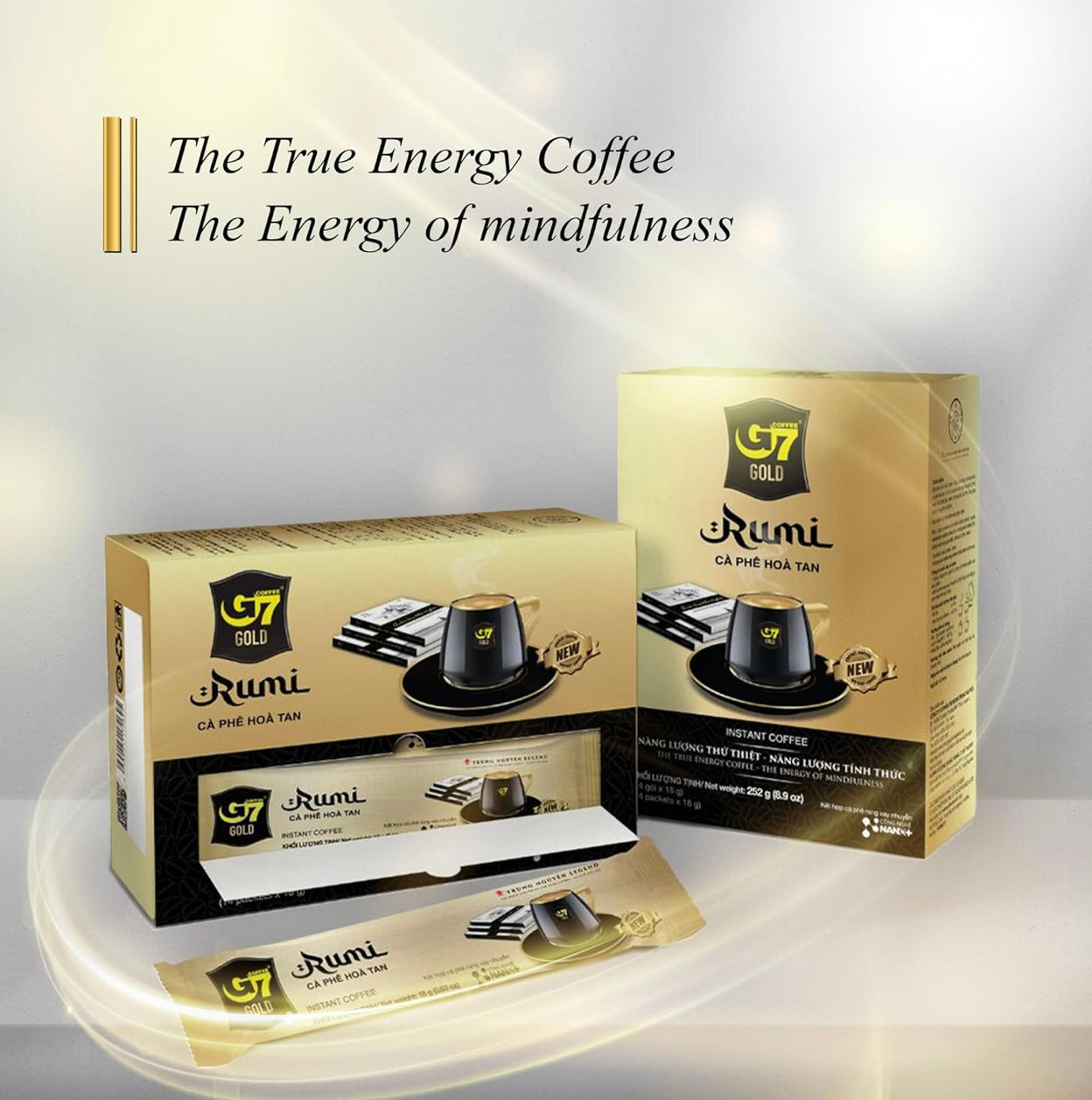 TRUNG NGUYEN G7 Gold Rumi Instant Coffee Single Served Sticks for Energy Boost (8.9oz - Box of 14 Sticks)